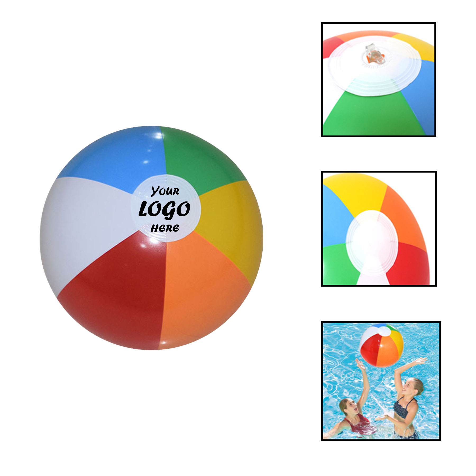 16" Multi-Color Panels Pool Beach Inflatable PVC Beach Ball
