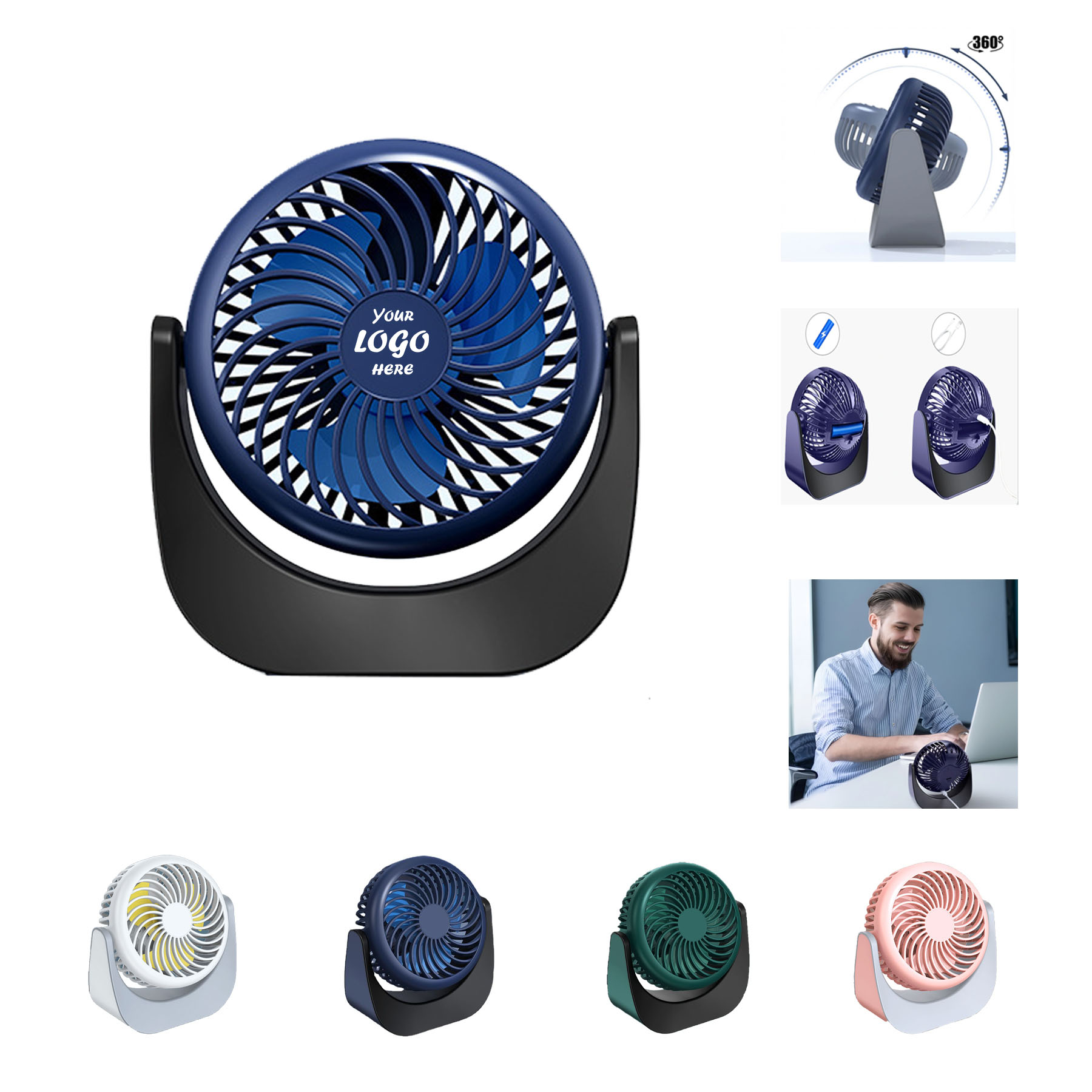 USB Desk Air Circulator Fan w/ 90° Tilt and Wide Base