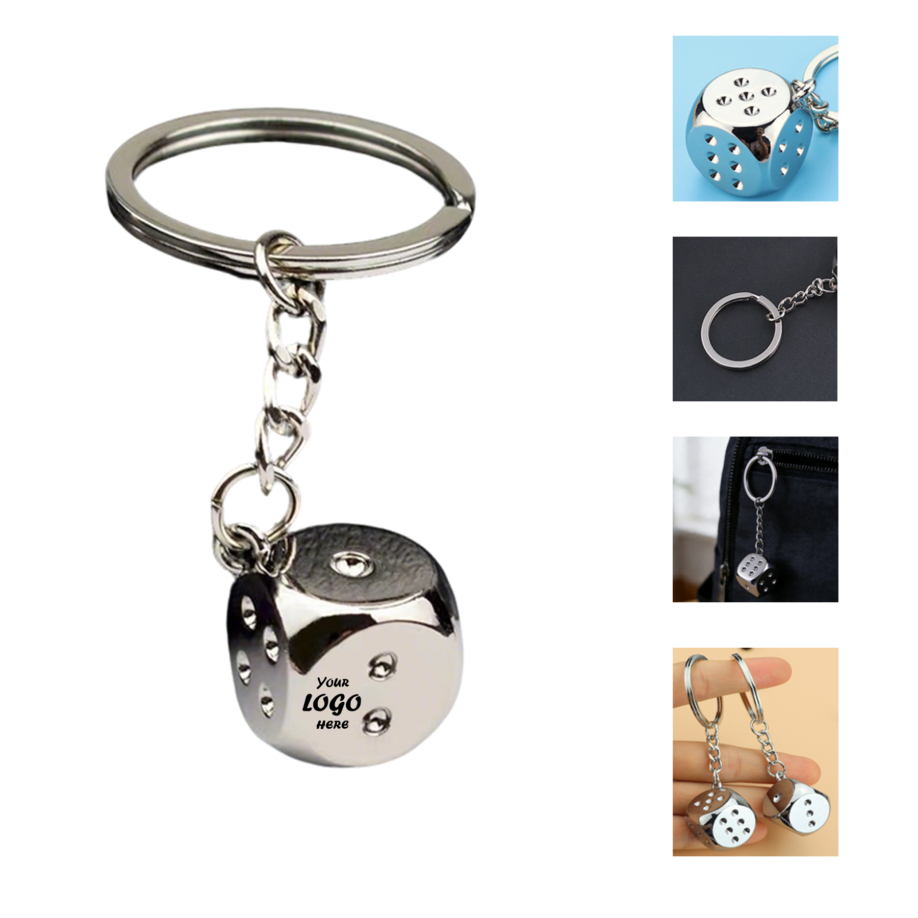 1" Stainless Steel Dice Keychain With Swivel Clasp