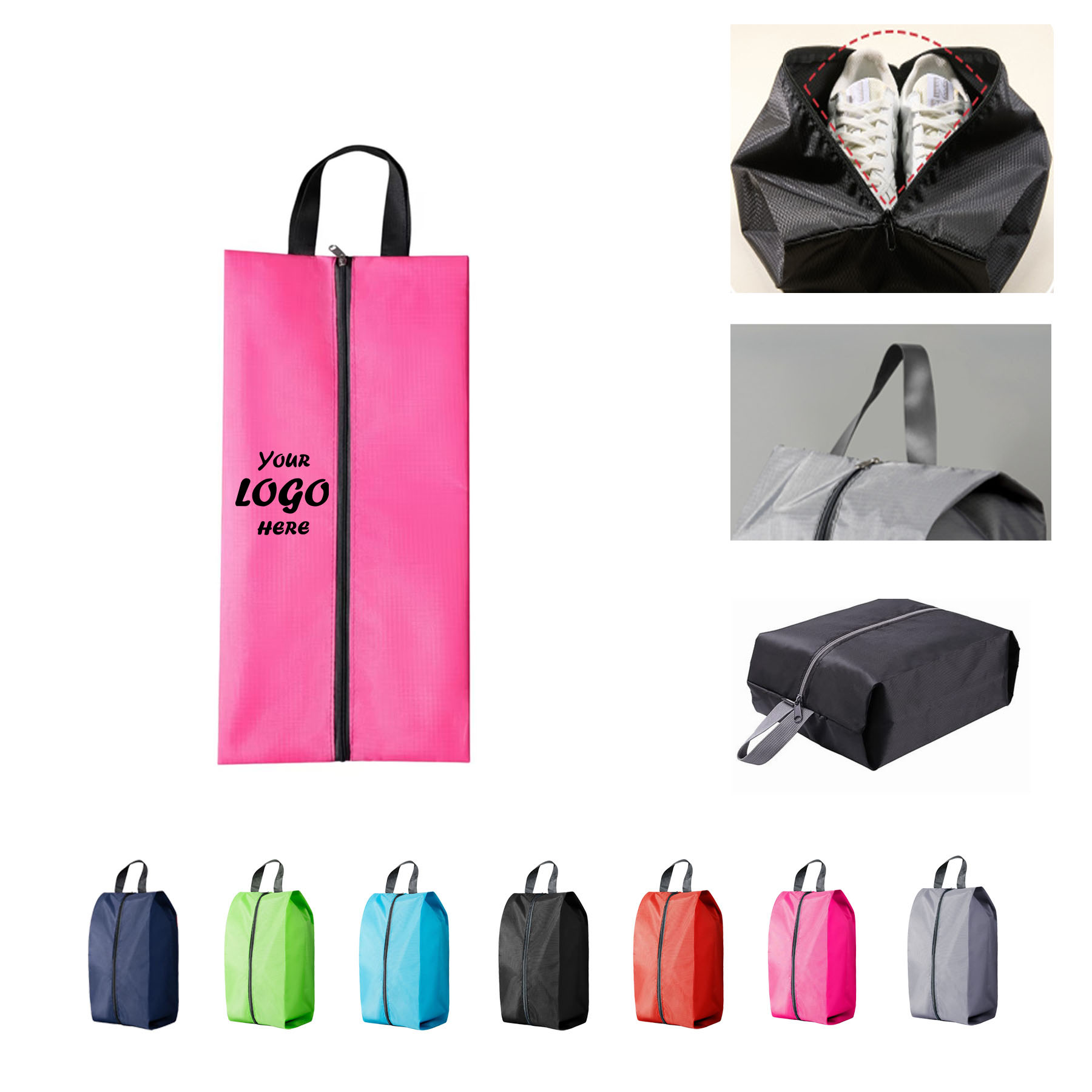 Zippered Travel Golf Shoe Bag With Carry Loop And Logo Panel