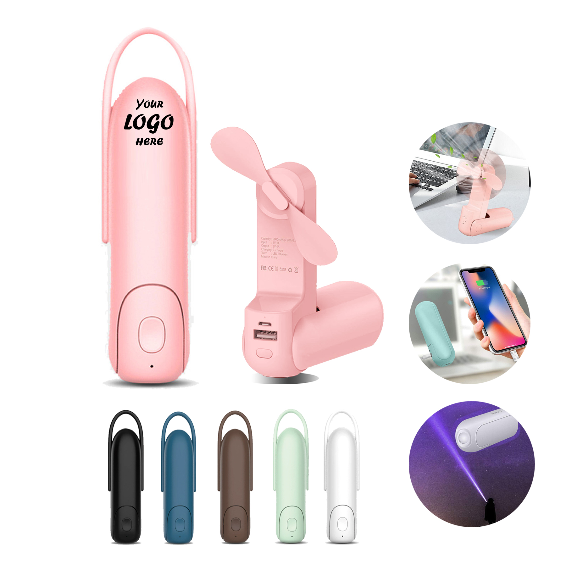 USB Rechargeable Mini Fan With Power Bank Light