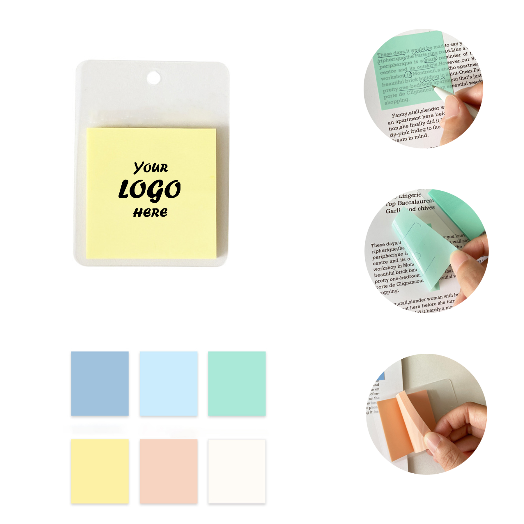Pastel 2x2 Sticky Notes Memo Pad Set With Hang Tab