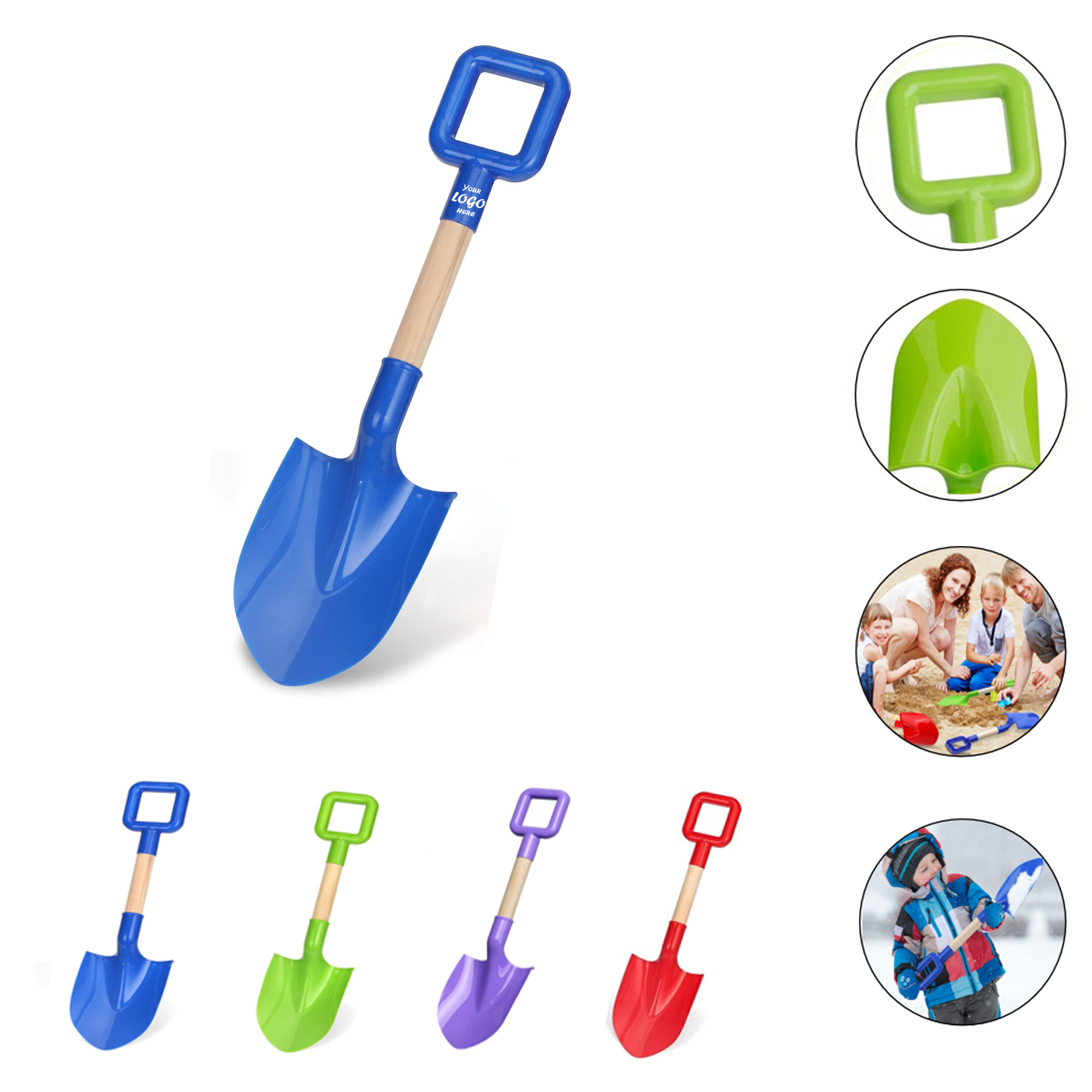 Kids 16" Beach Sand Shovel Toy with Wooden Handle & Wide Scoop