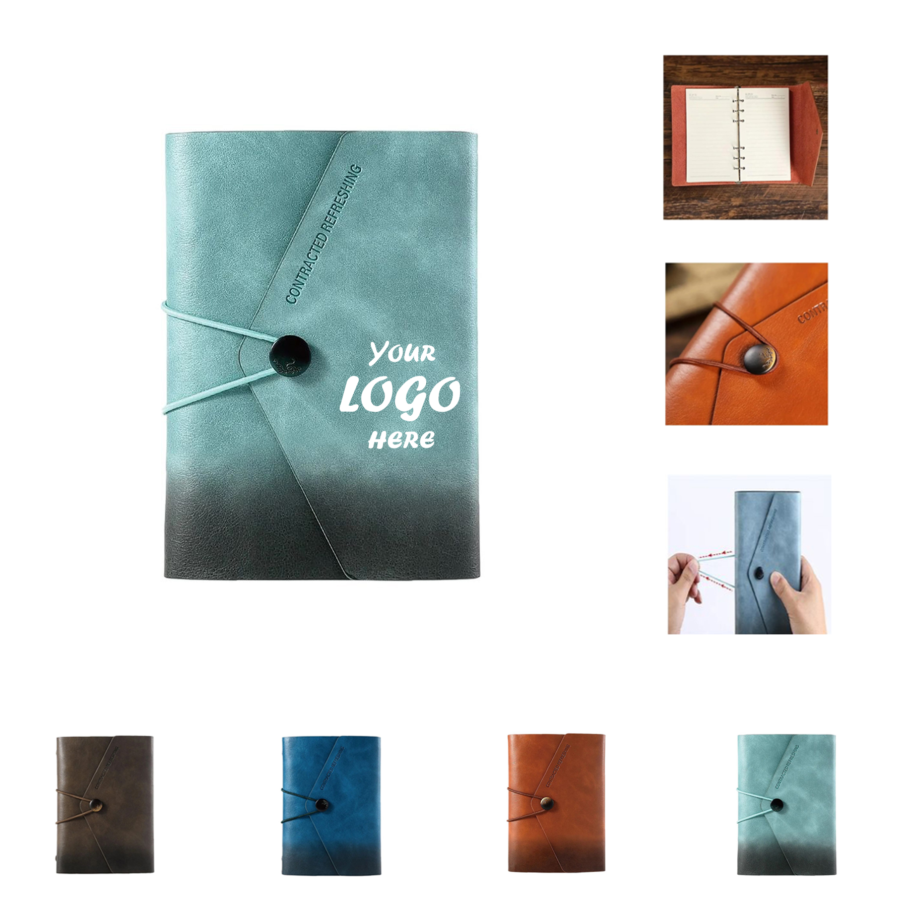 A7 80 Pages 100g Paper PU Spiral Notebook W/ Secure Button Closure