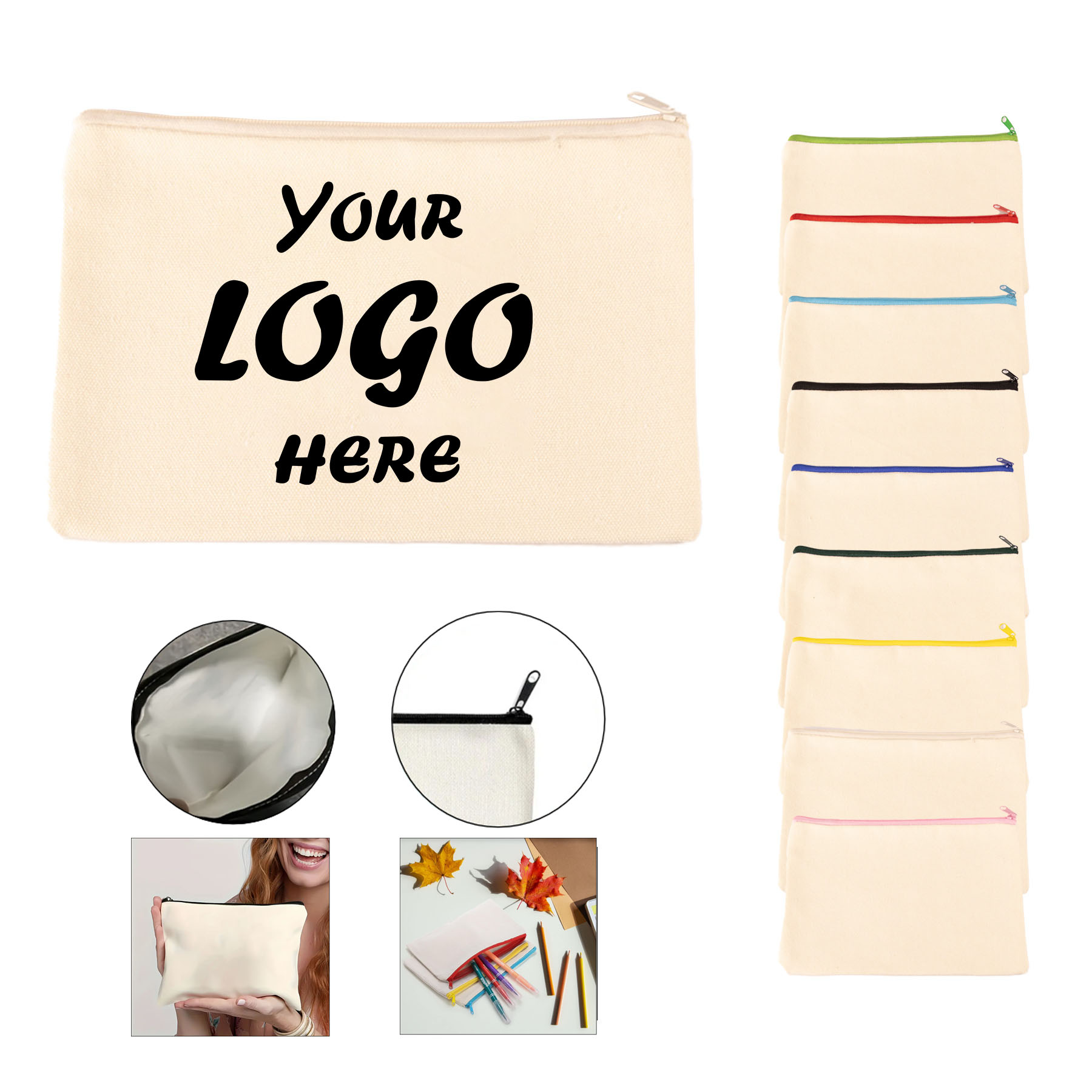 Minimal Canvas Pencil Case With Smooth Color-Matched Zipper