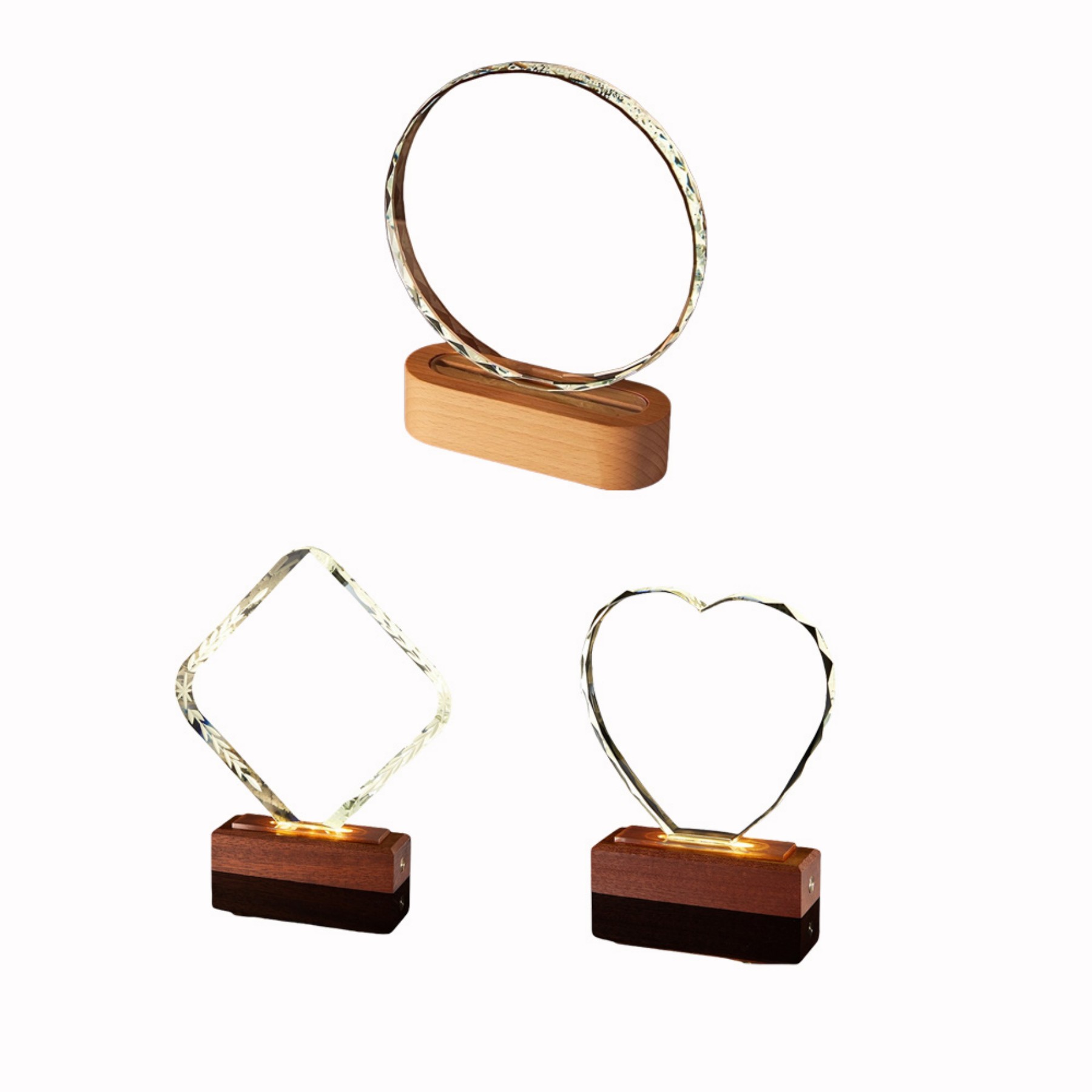 6x7in Glowing Light Up Crystal Memorial Plaque With Wood Base - Image 3