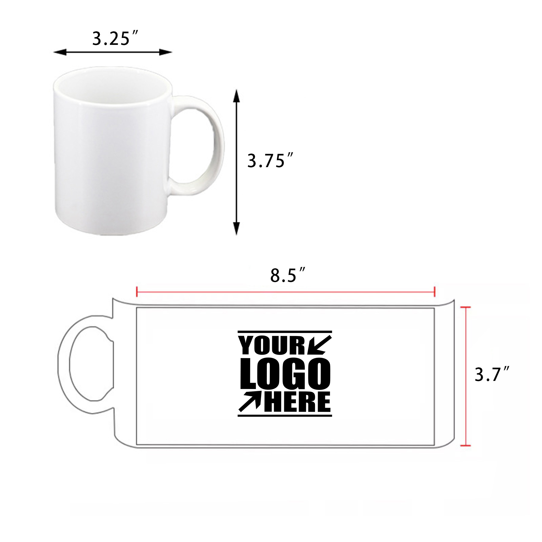 11 oz Gloss Finish C-Handle Ceramic Coffee Mug - Image 2