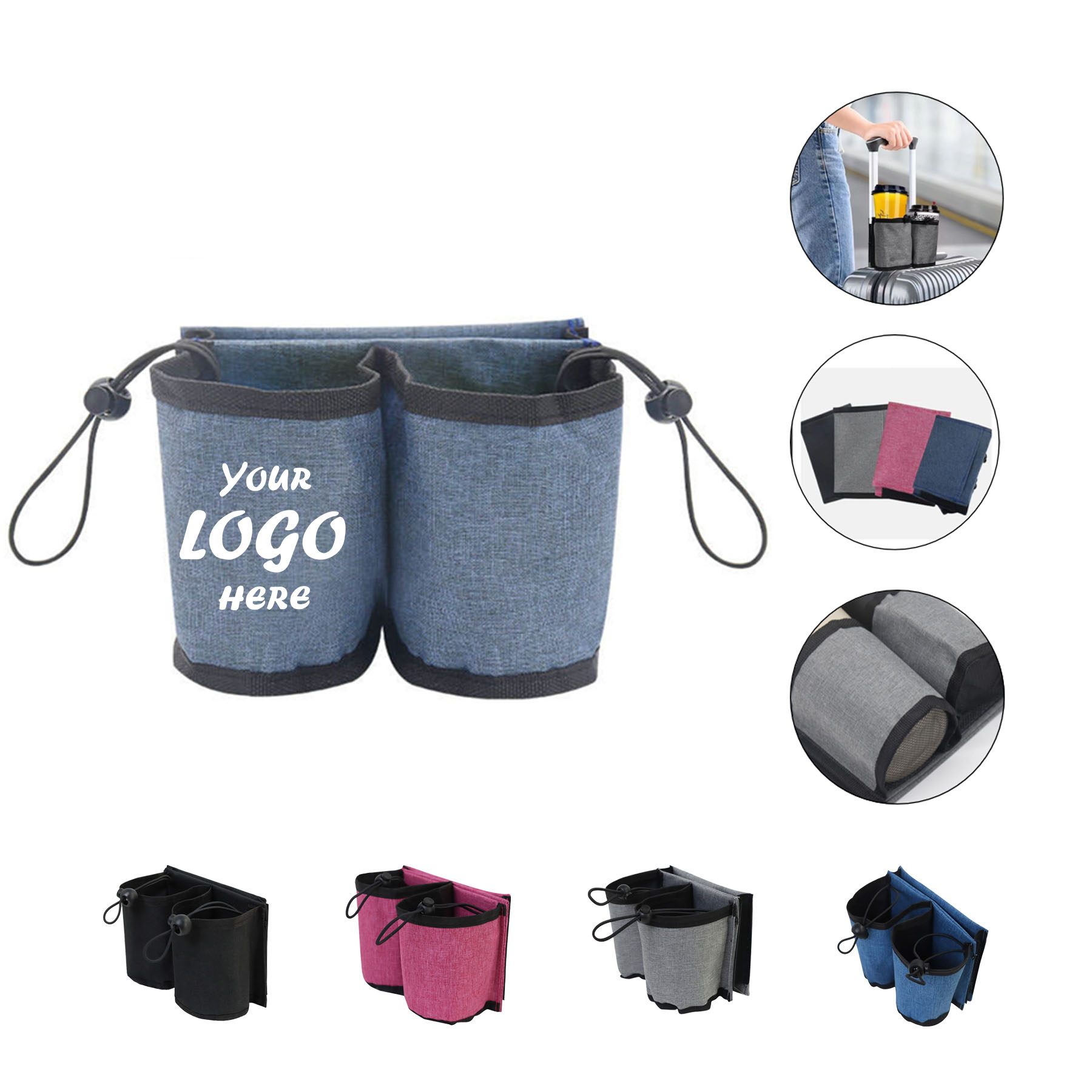Luggage Handle Dual Cup Holder With Zip Pocket For Travel