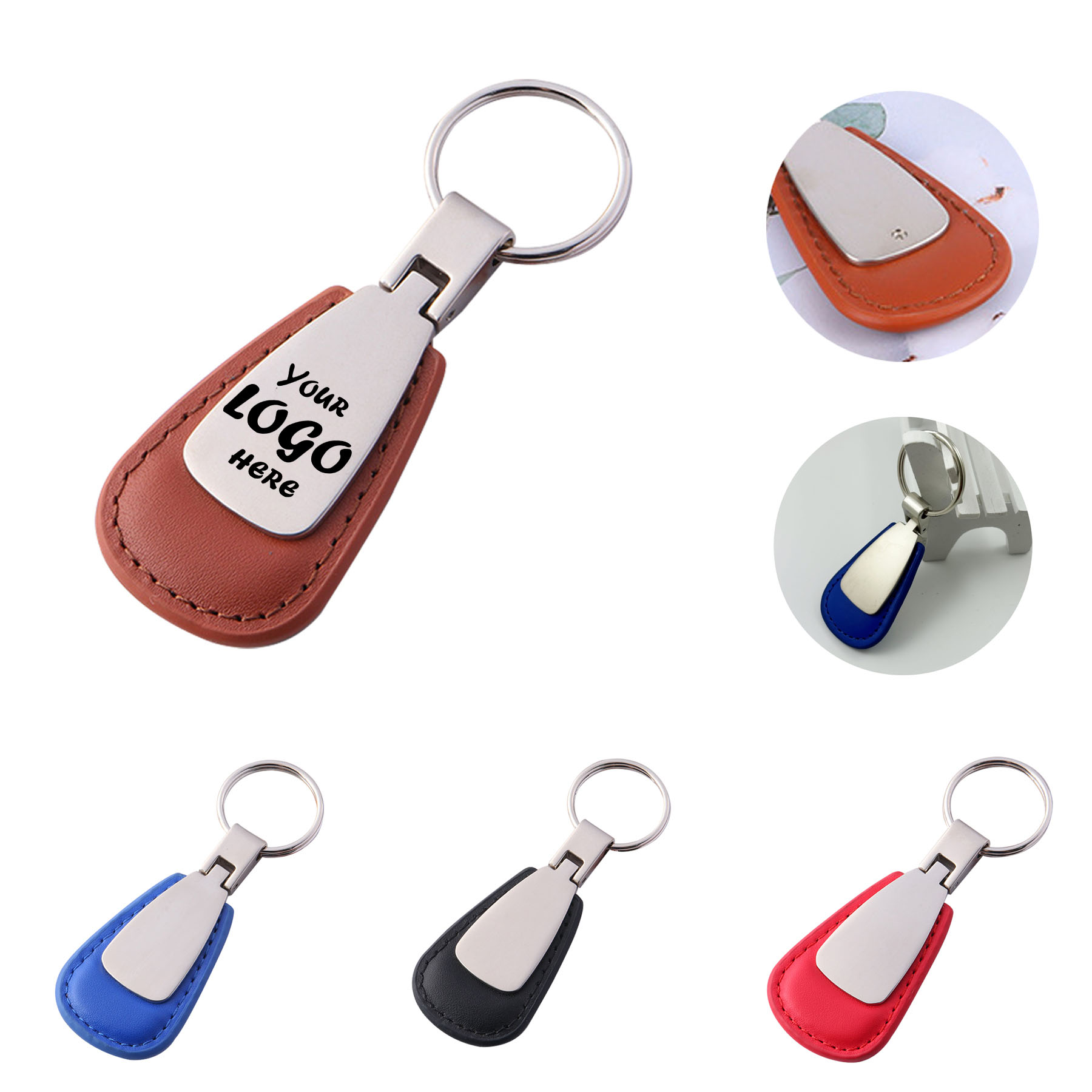 Laser Engraving PU Drop Shaped Metal Keychain