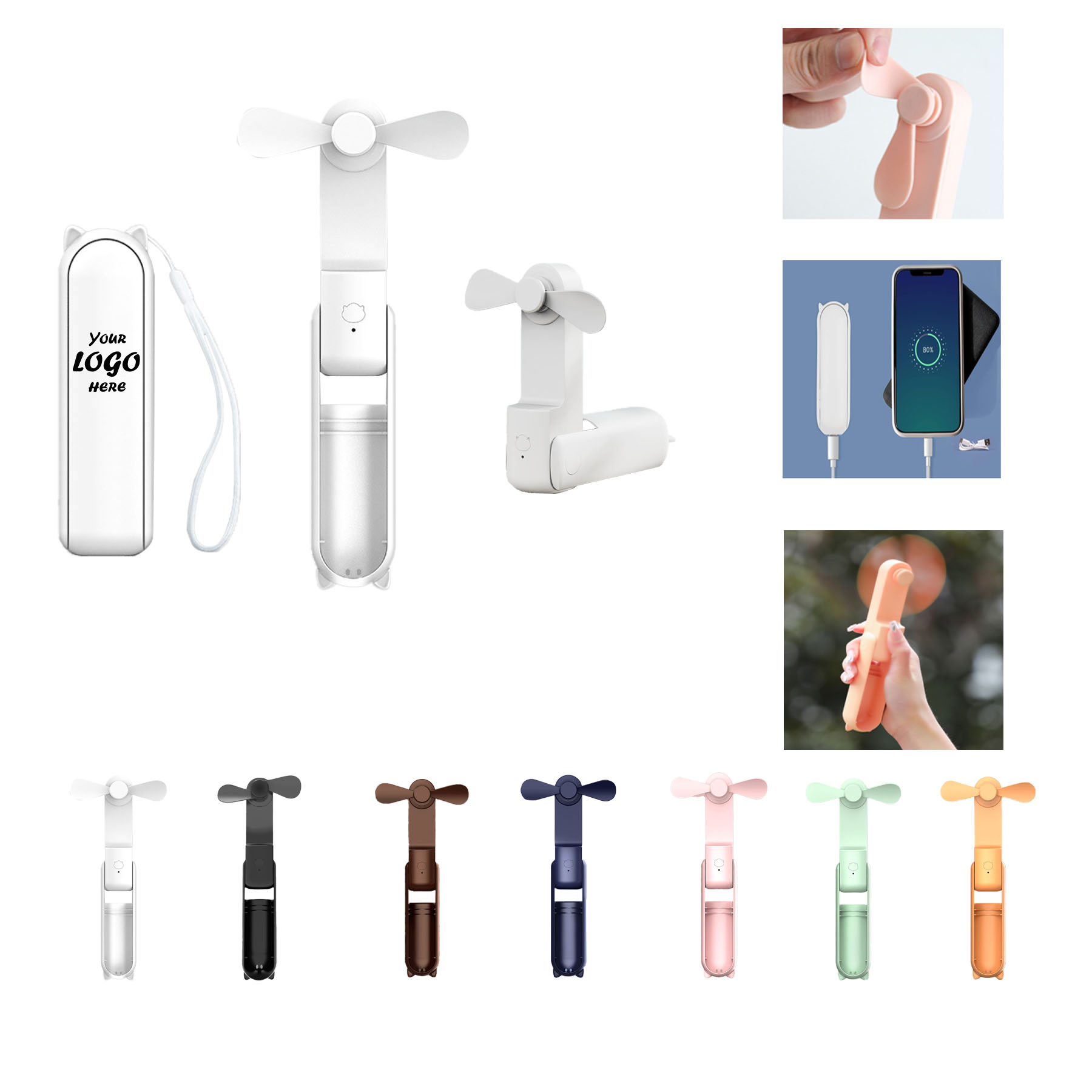 USB Rechargeable Power Bank Foldable Pocket Mini Fan