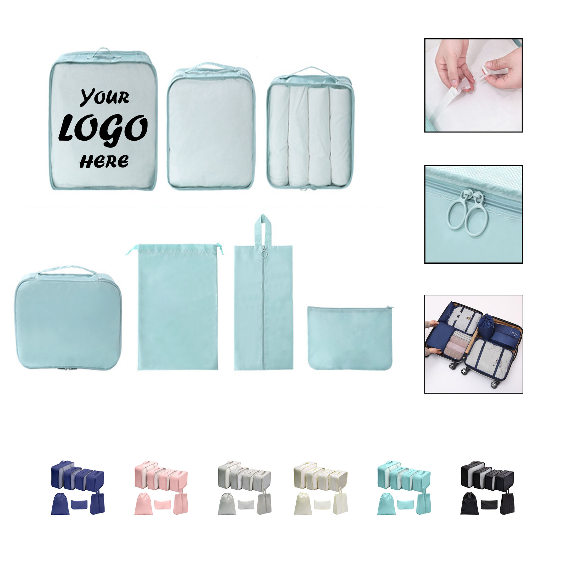 7-Piece Travel Packing Cubes Set w/ Laundry and Shoe Bags