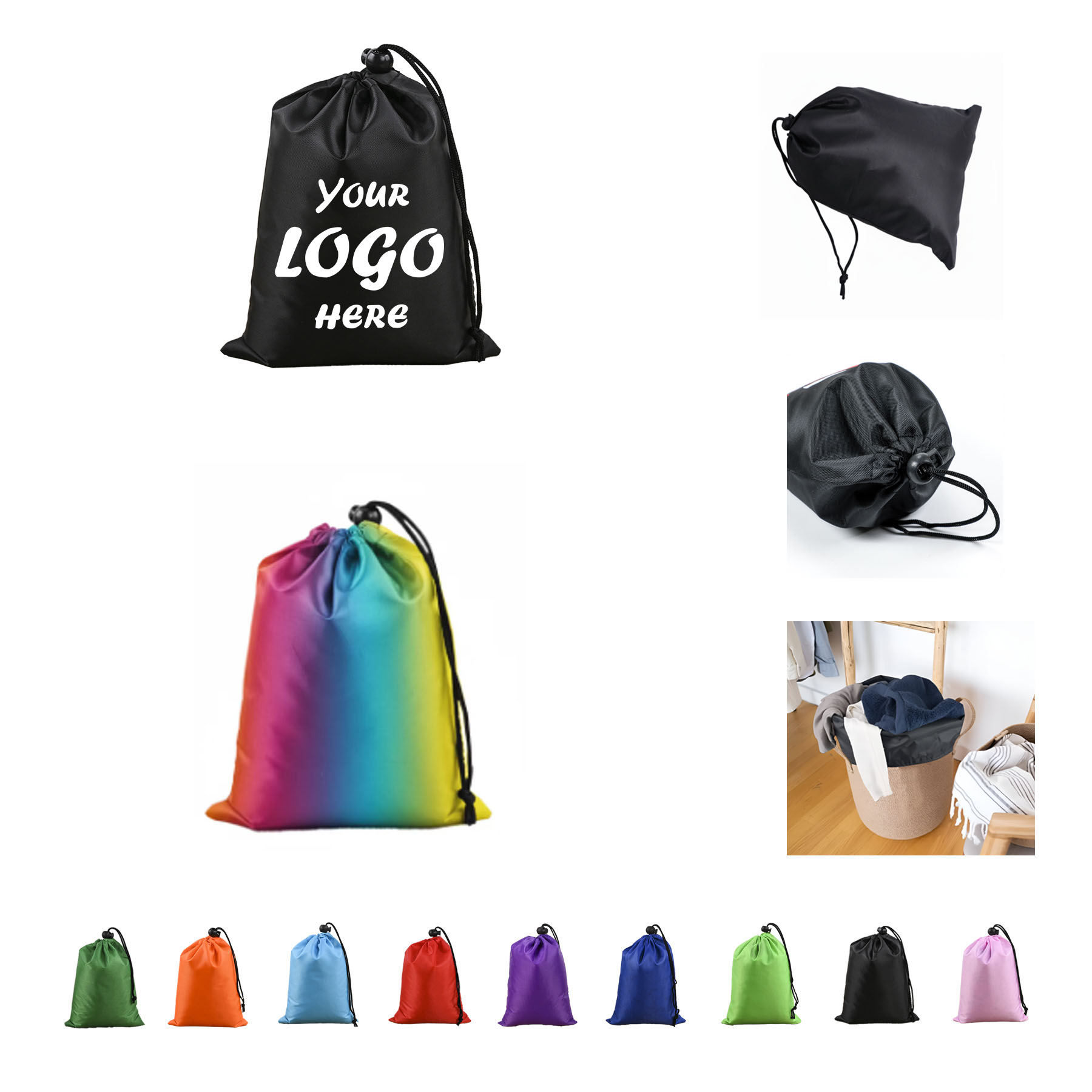 11 7/8" x 15 3/4" Drawstring Laundry Front Slip Pocket Bag