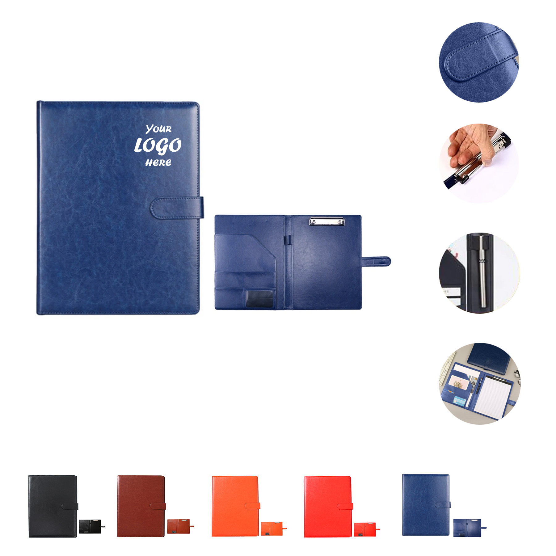 13"*10" PU Leather Document Folder W/ Card Slots And Pen Loop