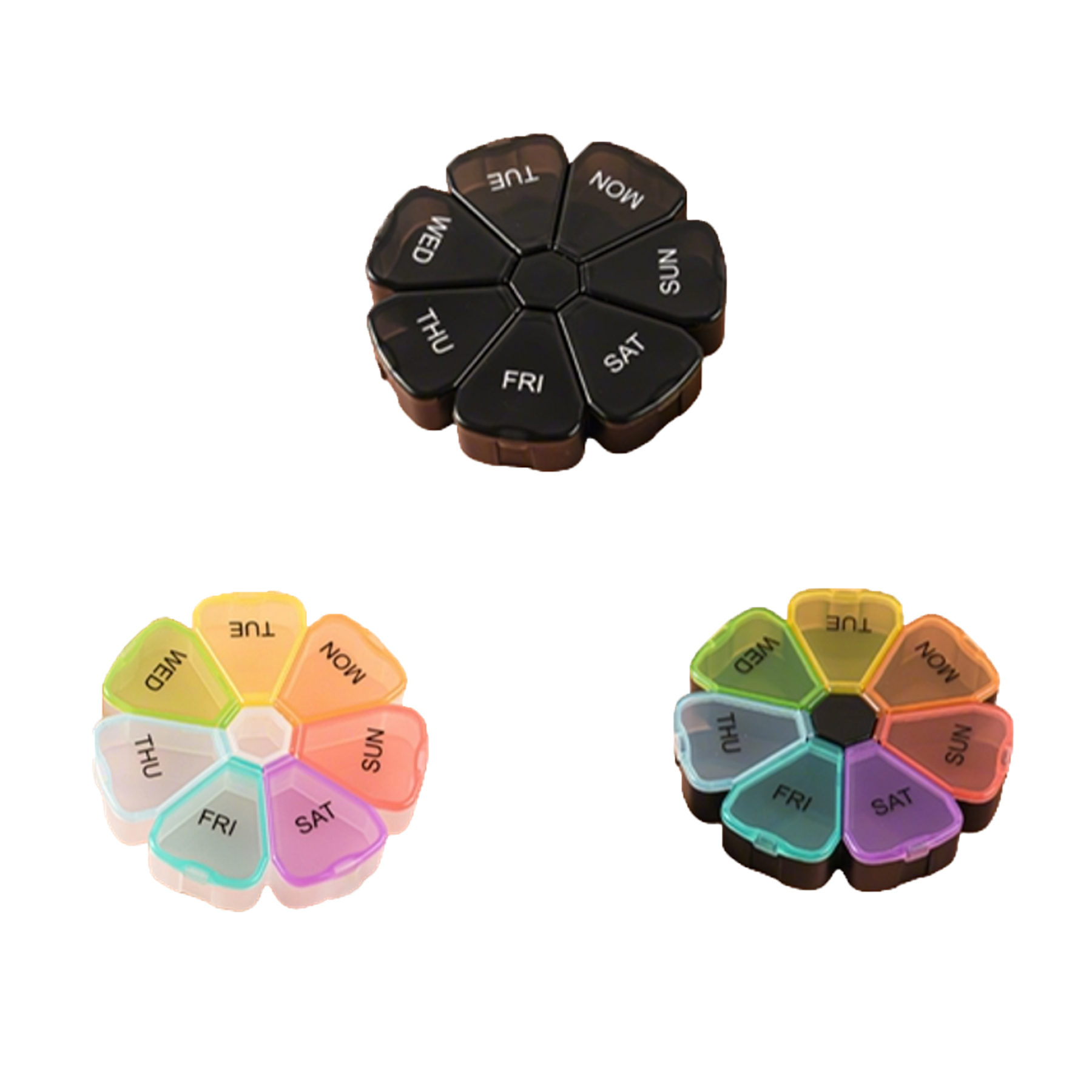 4.75in Round Flower 7 Day Pill Organizer With Rainbow Compartments - Image 3