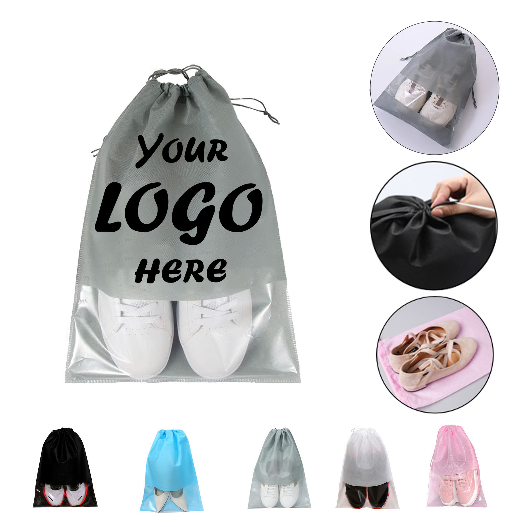 Non Woven Drawstring Shoe Storage Bag With Window
