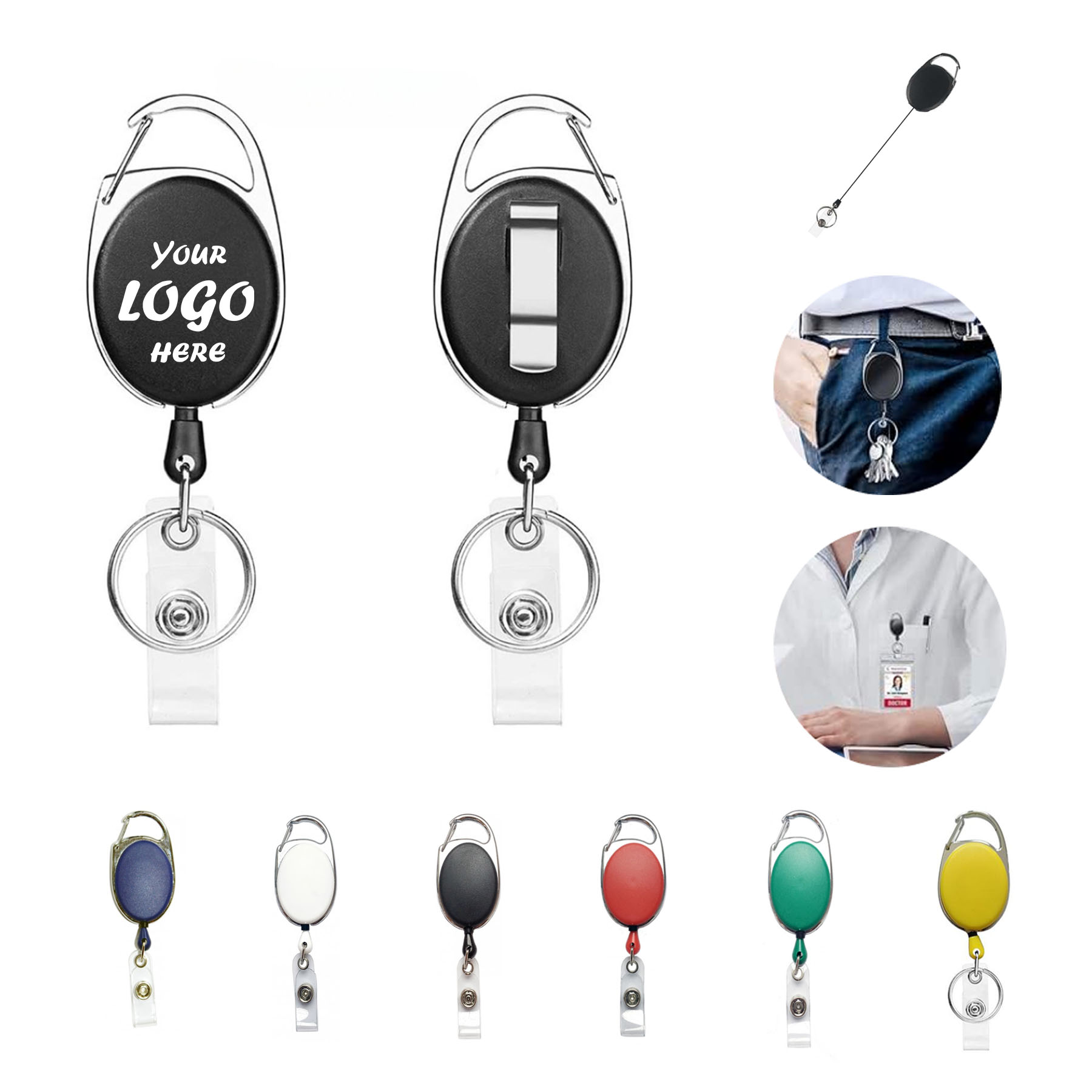 Retractable Badge Reel w/ Carabiner Clip and ID Strap