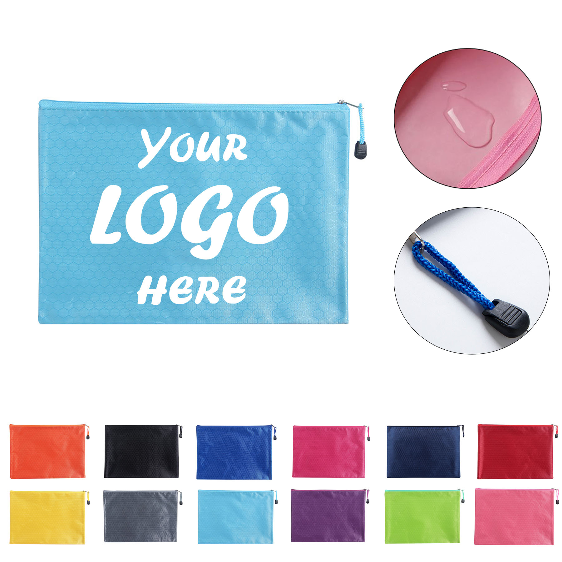 A4 Waterproof Oxford Zipper Document Pouch With Color-Trim Edge