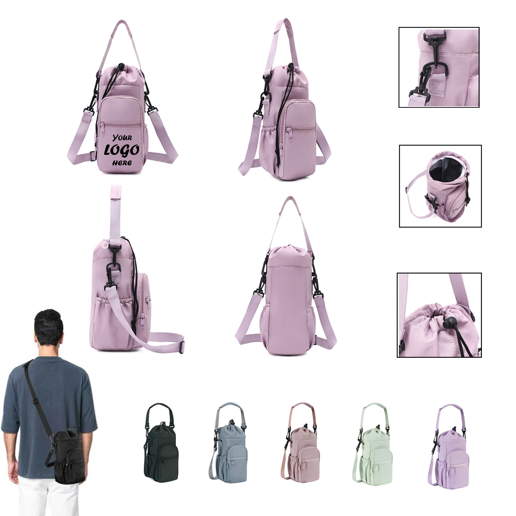 40 oz Insulated Water Bottle Sling Bag with Phone Pocket