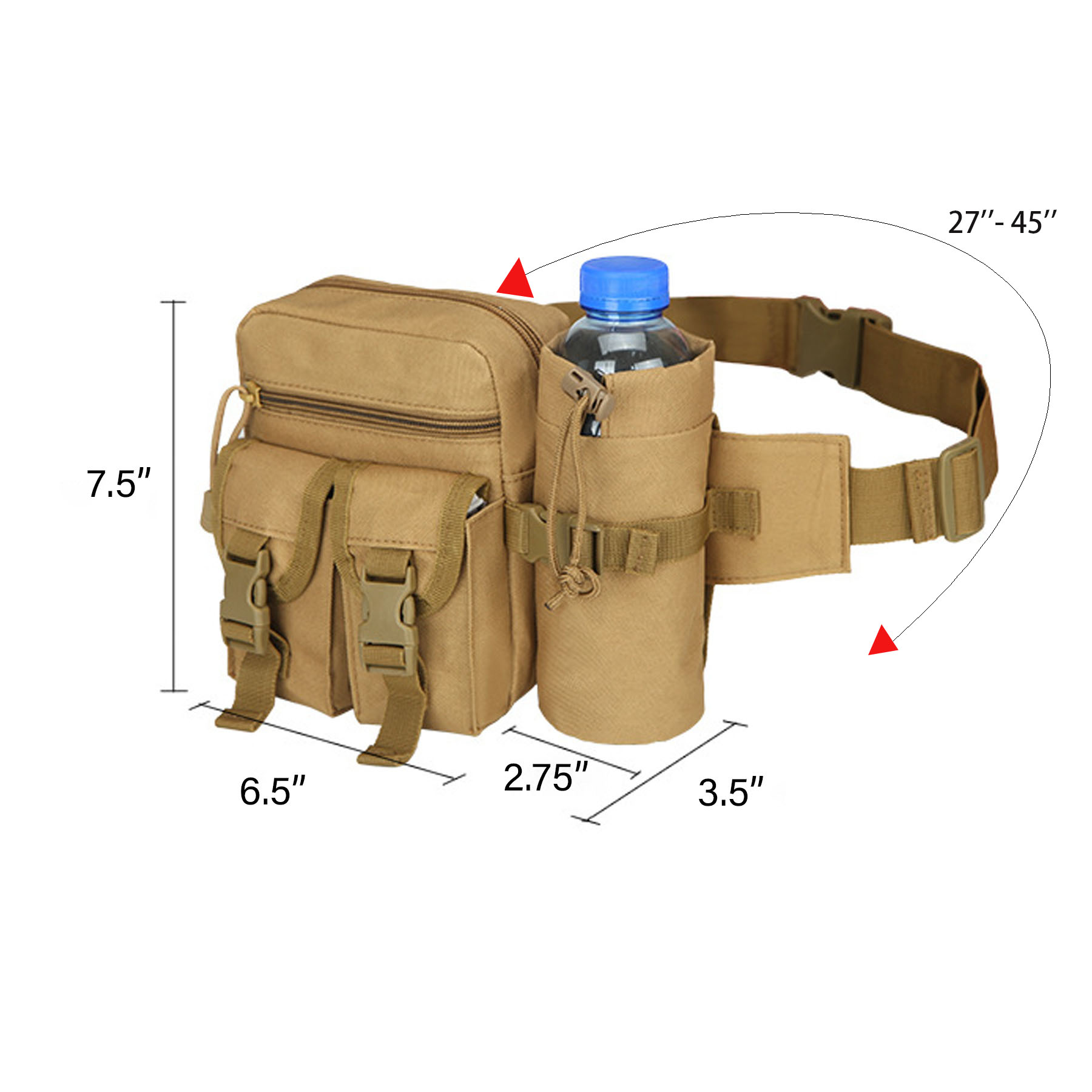 Water Resistant Outdoor Tactics Waist Pack With Bottle Holder - Image 3