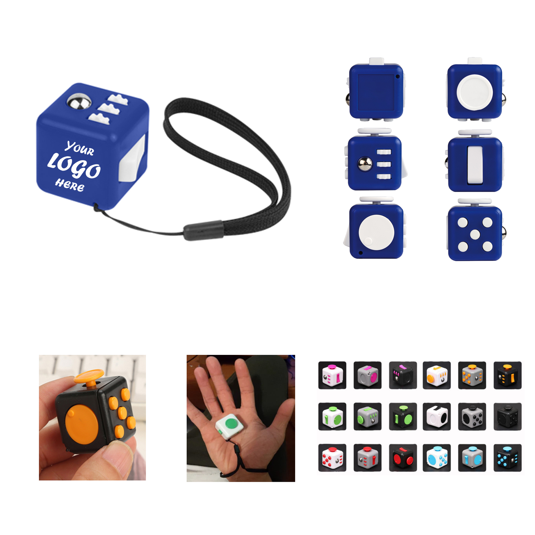 1.25" ABS Fidget Cube Keychain W/ Tactile Buttons And Rollers
