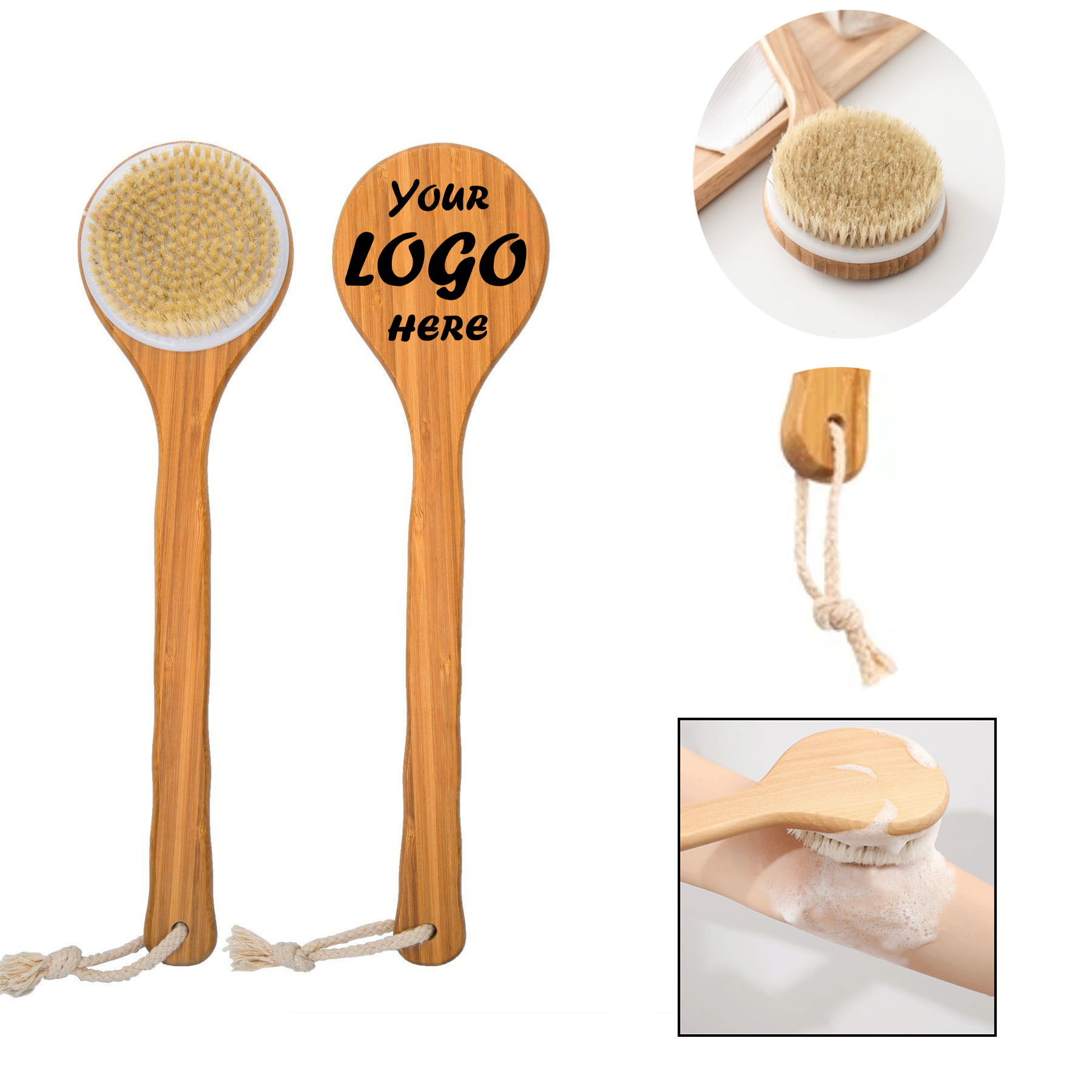 Bamboo Long Handle Shower Brush With Natural Bristles