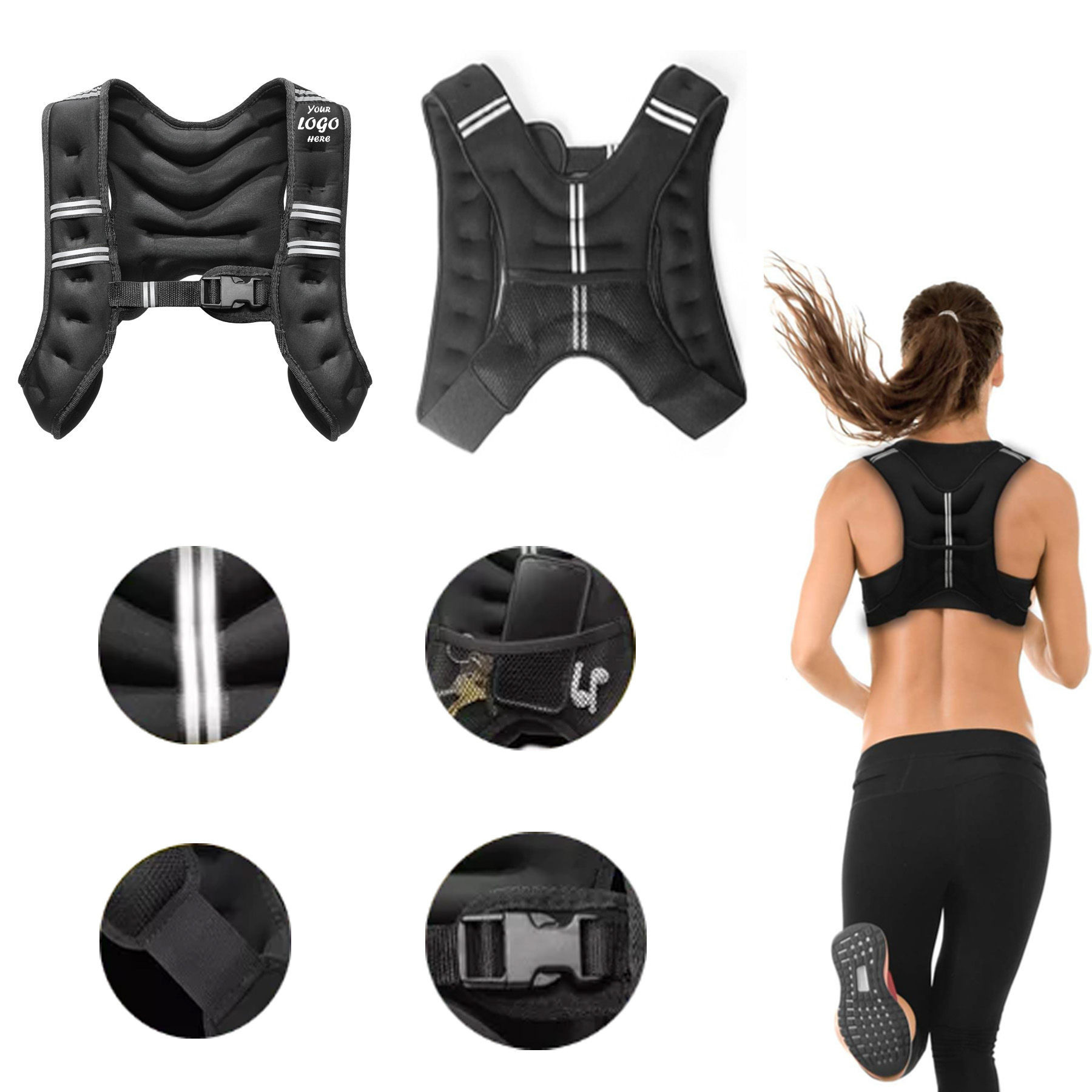 6 lb Neoprene Weighted Training Vest with Pocket & Reflective Strips