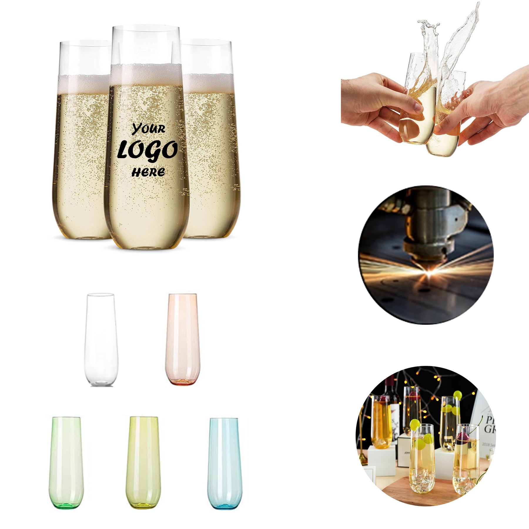 9 Oz Clear Plastic Stemless Champagne Flute For Events