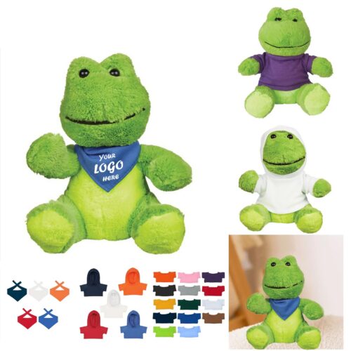 8 Inch Cuddly Frog Plush With Custom Wearable Accent