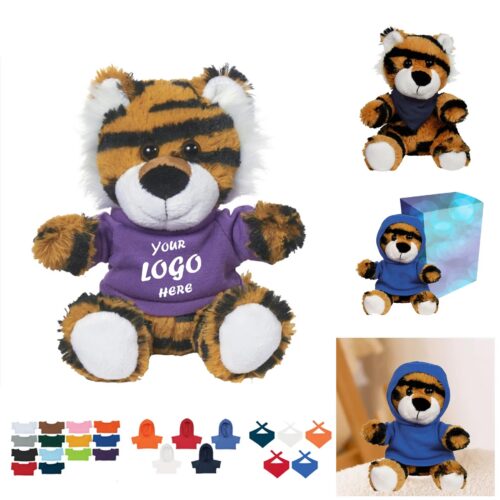 6 Inch Cuddly Tiger Plush With Custom Wearable Option
