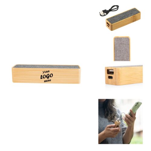 Eco Bamboo RPET 2000mAh Mini Power Bank With Cable