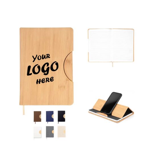 5.8x8.3 Faux Bamboo Notebook With Phone Holder And Pen