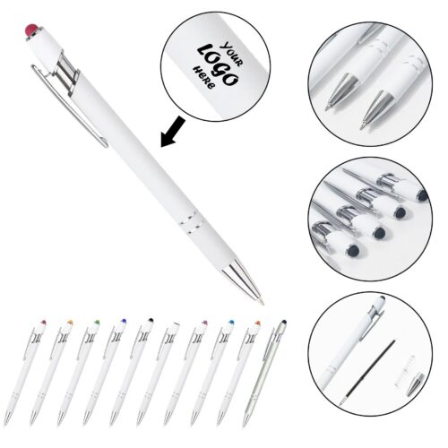 Ellipse Softy White Barrel Pen w/ Stylus - ColorJet