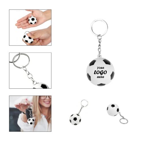 Soft Soccer Ball Stress Reliever Keychain With Split Ring