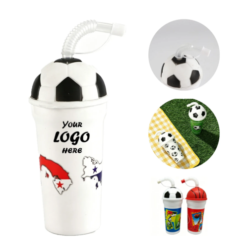 Soccer Lid Plastic Cup With Straw For Fan Party Drinks