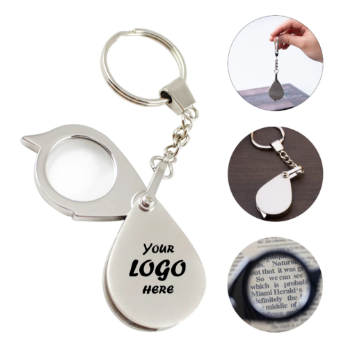 10X Metal Pocket Magnifier Keychain With Protective Cover
