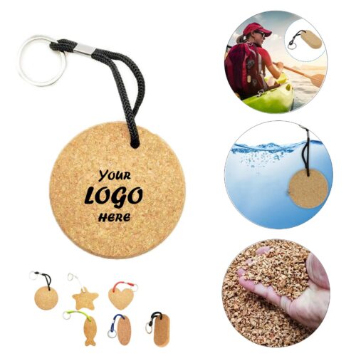 Round Cork Floating Keychain With Laser Engraved Logo