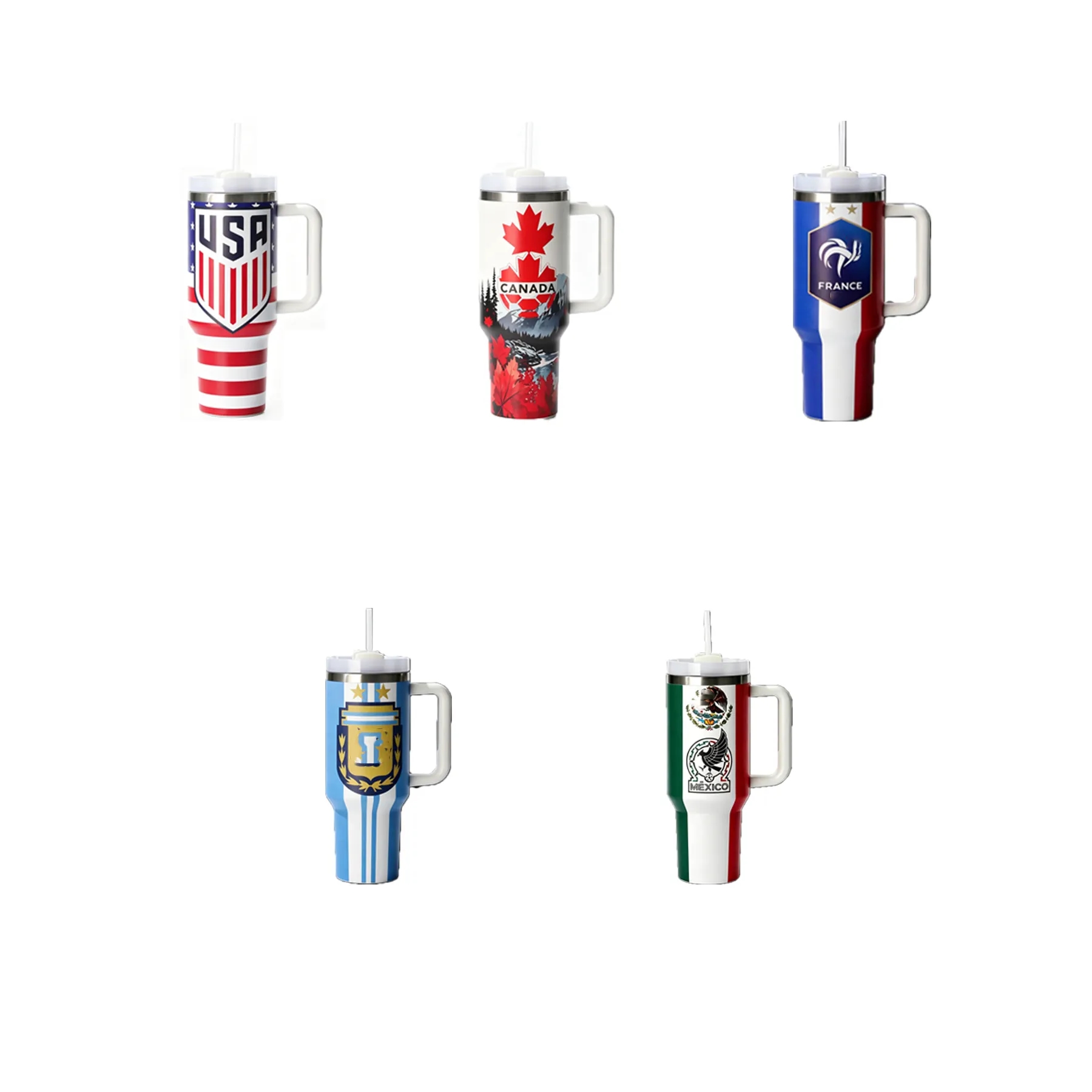 40 Oz Stainless Steel Soccer Tumbler With Handle And Straw - Image 3