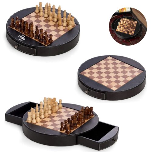 Wood And Leather Chess Set In Premium Gift Box