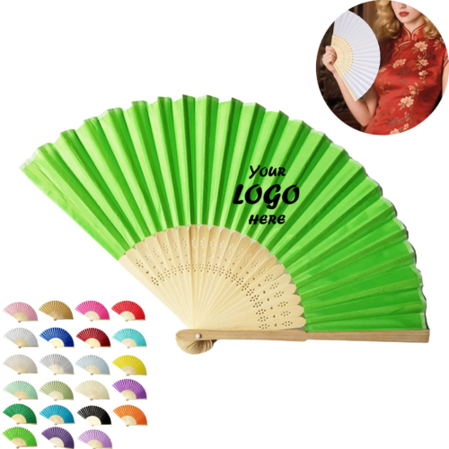 Bamboo Folding Hand Fan With Printed Cloth Panel