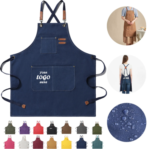 Cross Back Canvas Chef Apron With Front Pockets