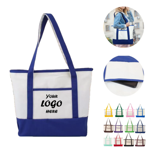 Large Canvas Tote Bag With Interior Zipper Pocket
