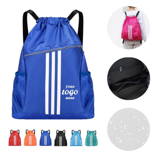 Reflective Drawstring Backpack With Bottle Pockets