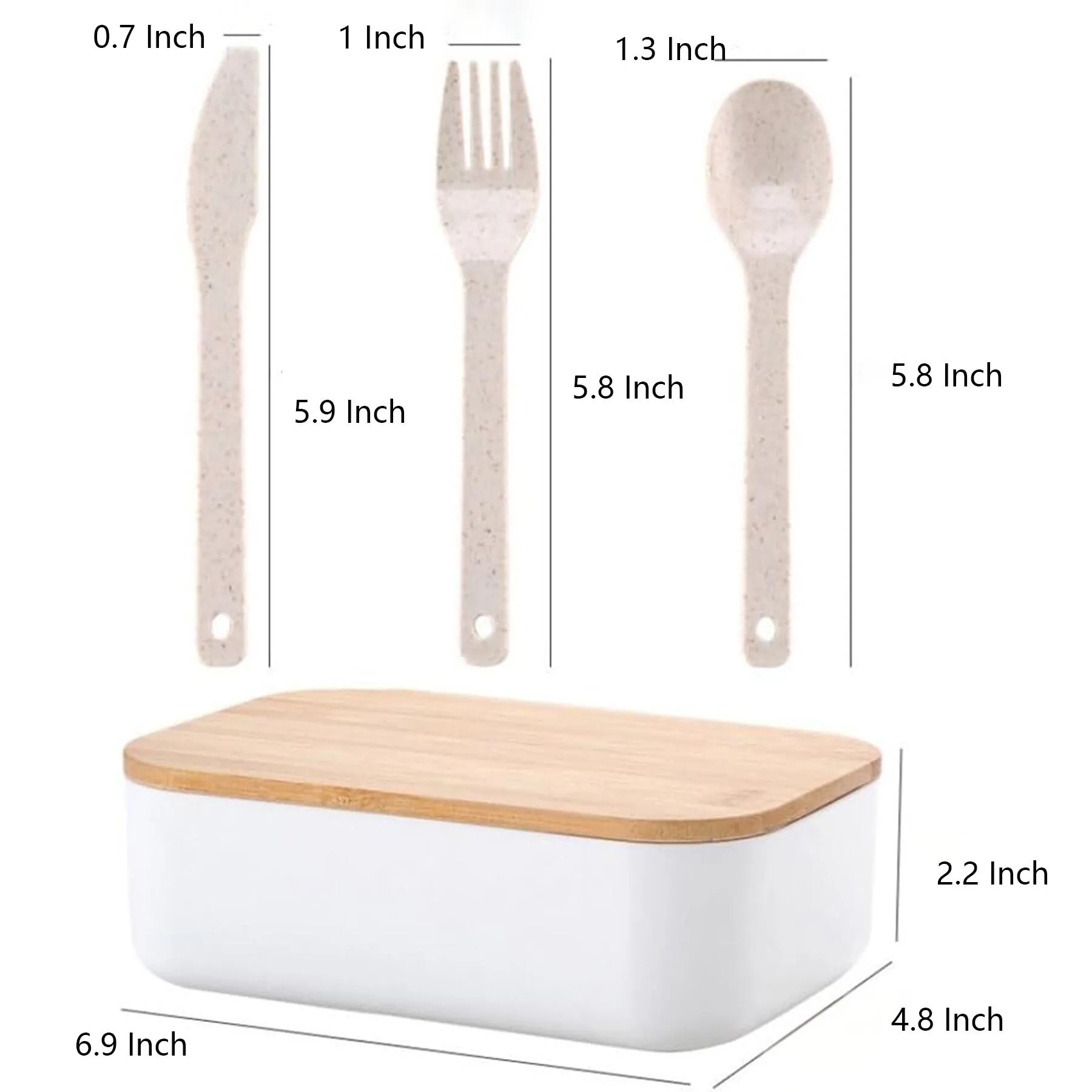 Bamboo Lid Wheat Straw Lunch Box With Cutlery Set - Image 2