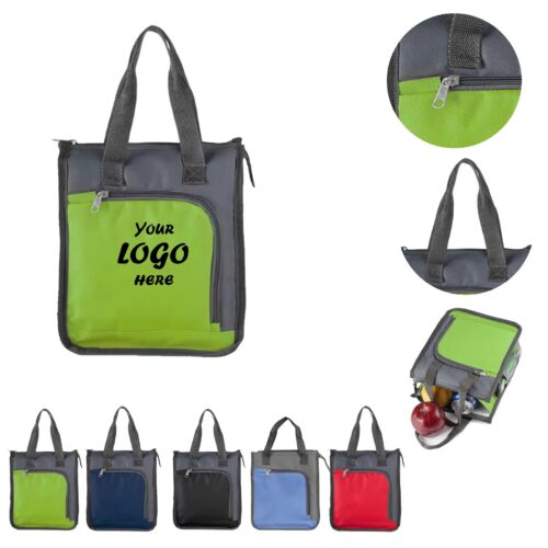 Insulated Lunch Cooler Tote Bag With Front Zipper Pocket