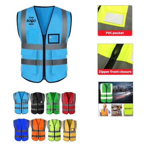 Reflective Safety Vest With Zipper And Storage Pouch