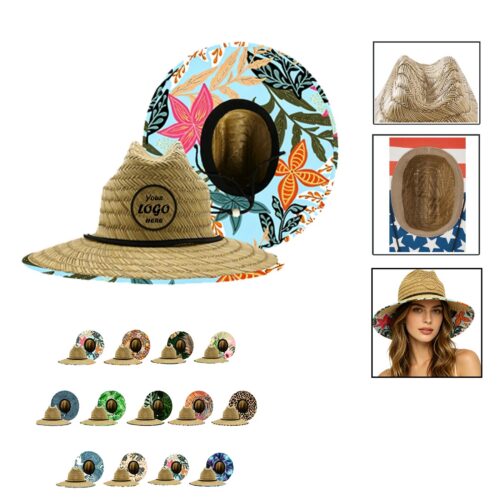 Custom Straw Lifeguard Hat With Full Color Under Brim